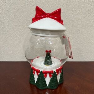 Peppermint & Pine Holiday Snow Globe Light Up Candy Jar